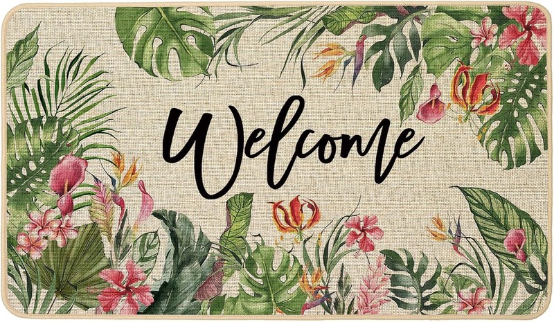 Summer Doormat 17×29 Inch, Tropical Banana Monstera Leaves Non-Slip Low Profile