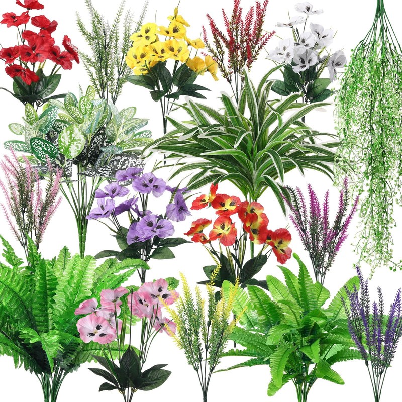 24 Pcs Outdoor Artificial Plants UV Resistant Faux Plant Fake Greenery Stems …