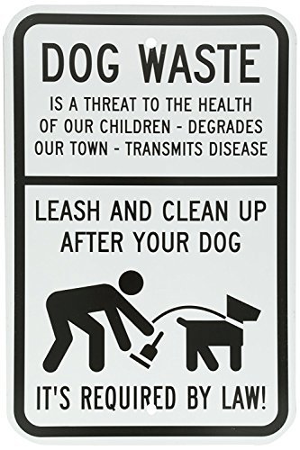 Dog Waste – Leash and Clean Up After Your Dog with Graphic B&W Aluminum Sign