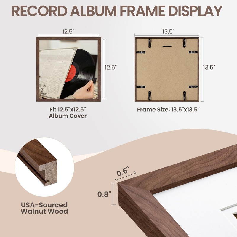Vinyl Record Frame Natural Walnut Wood for 12.5 X 12.5 Inches LP Record Album... gallery