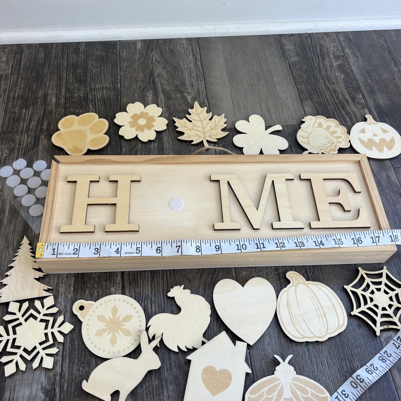Interchangeable Home Wall Sign with 18 Pcs Seasonal Icons Wooden Paint Yourself gallery