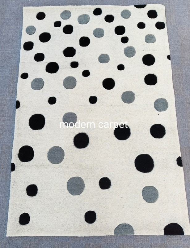 Modern Polka Dot Tufted Rug Cream Black Grey Scattered Dots Bedroom Area Carpet