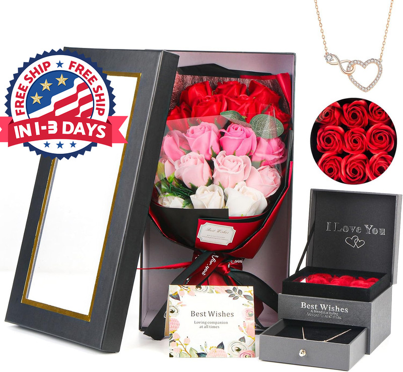 flores de rosas rojas preservadas con collar de amor para ella regalos únicos pa