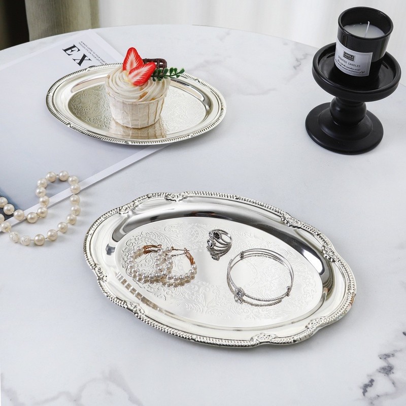 Elegant Retro Iron Tray for Jewelry Display Home Decor Candle Holder 18x13cm gallery