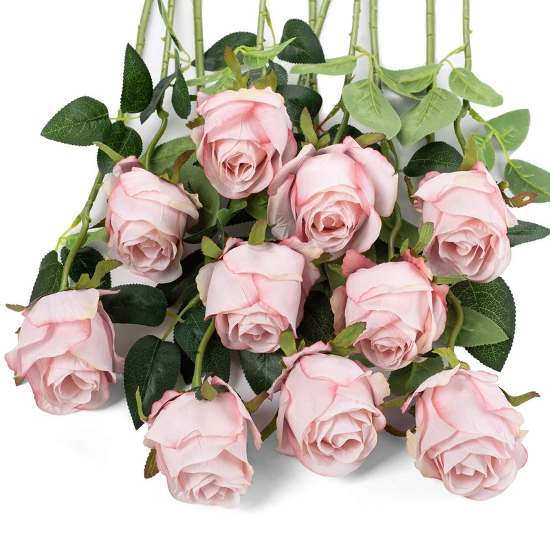 Fake Silk Roses, 10pcs, Long Stem, For Wedding Centerpiece, Light Pink