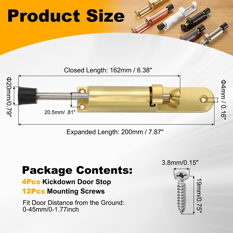4Pcs Kickdown Door Stop Fit for Distance from the Ground 0-45mm, Gold gallery