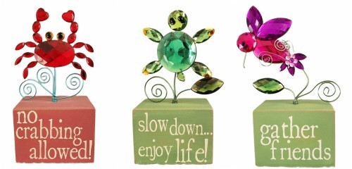 Distressed Wood Block Table Decor Turtle Crab Hummingbird Acrylic Gemstone gallery