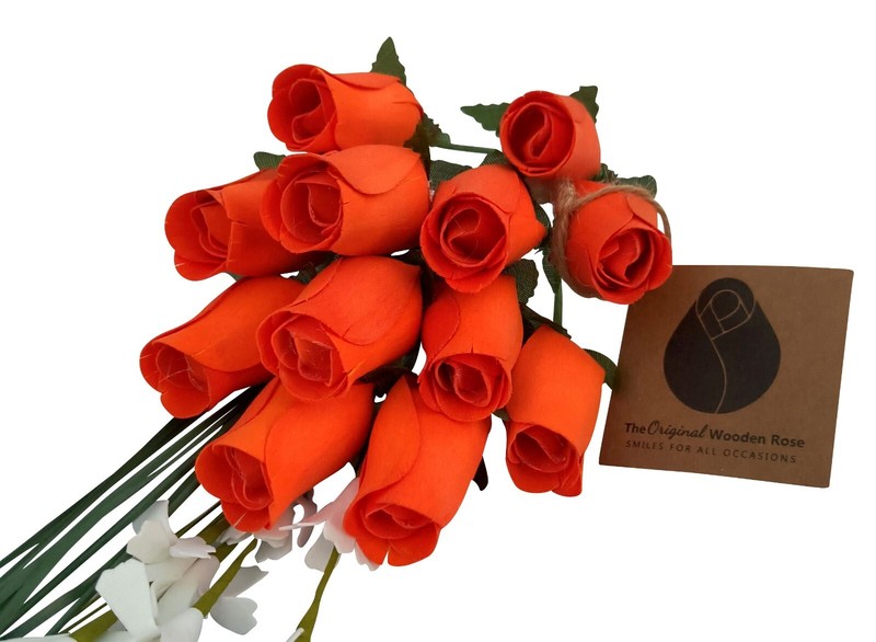All Orange Wooden Rose Flower Bouquet. The Original Wooden Rose 1, 2, 3 Dozen