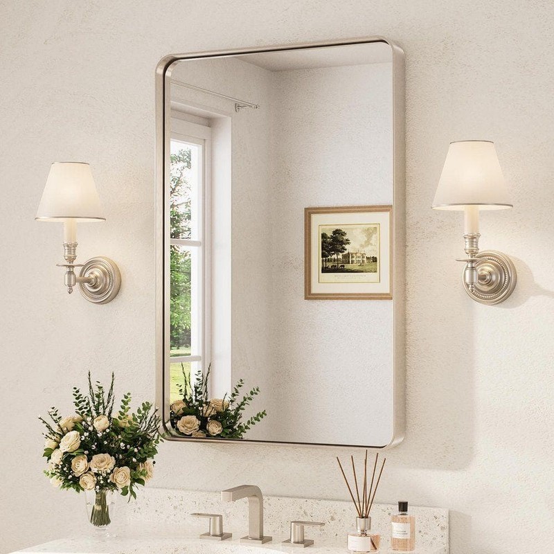 KeonJinn 24×36 Modern Rectangular Brushed Nickel Aluminum Framed Mirror