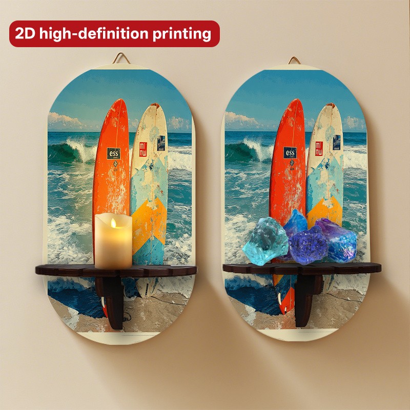 2D Beach Surfboard Decor Wall Shelf Floating Shelves Wall Mounted Wooden Rack