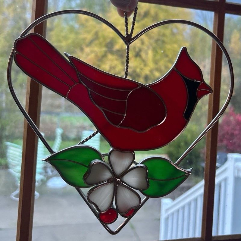 Handmade Stained Glass Cardinal Bird Suncatcher