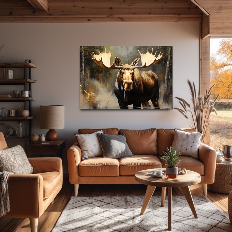 Moose Painting Print Framed Canvas Wall Art Wildlife Animals Modern Rustic Cabin gallery