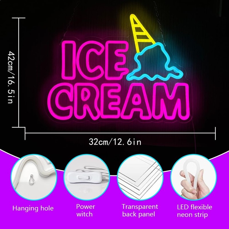 Ice Cream Neon Sign, Neon Signs for Wall Decor, Yellow Blue Pink Light Up Sig... gallery