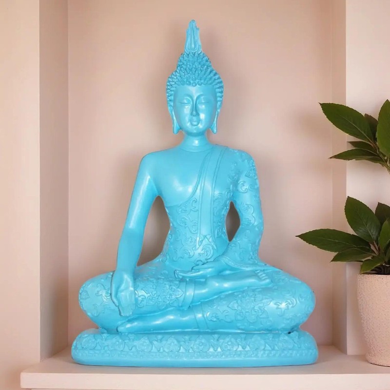 SHAKYAMUNI BUDDHA STATUE 8″ Large Blue Resin Enlightenment Meditation Figurine