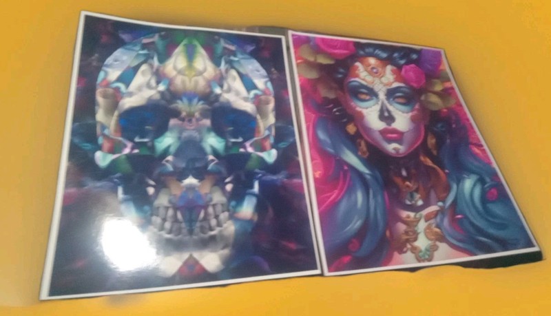 2 Gothic Macabre Art Prints 8.5×11″ Trippy Fractal Skull & Sugar Skull Beauty