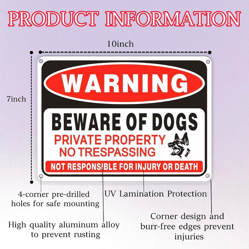 4 Pack Beware of Dog Sign,10x7 inch High Reflective Beware of Dog Signs fo gallery