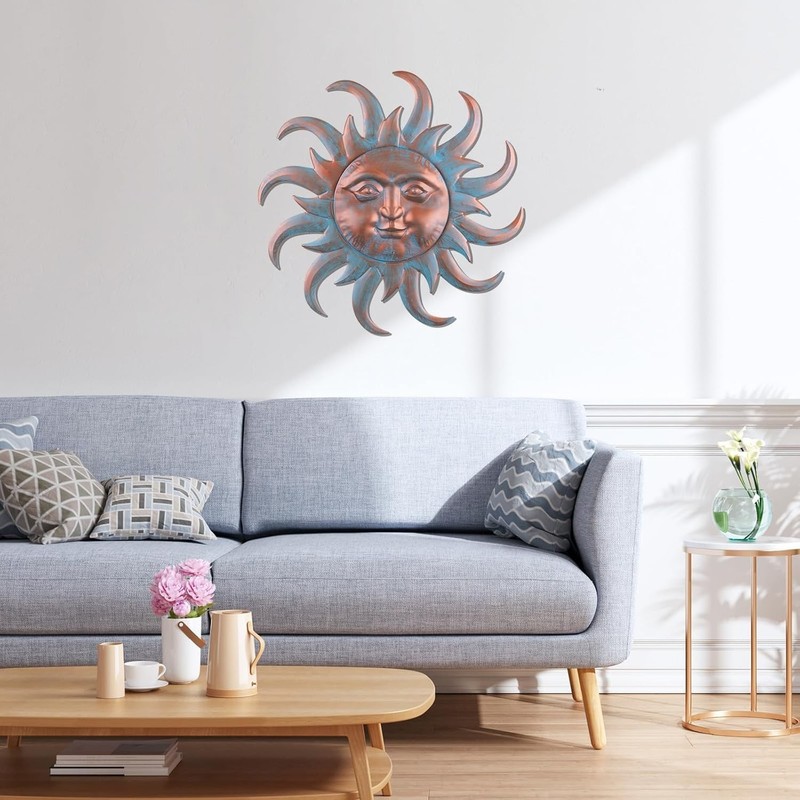 Handcrafted Sun Face Metal Wall Decor - Colorful 26" Art Piece for Any Occasion gallery