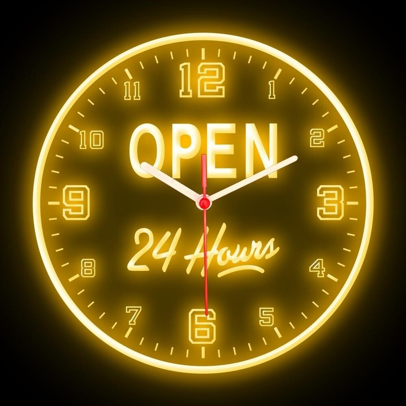 Open 24 Hours Cafe Restaurant Shop Colorful Flexible Neon Clock 10" gallery