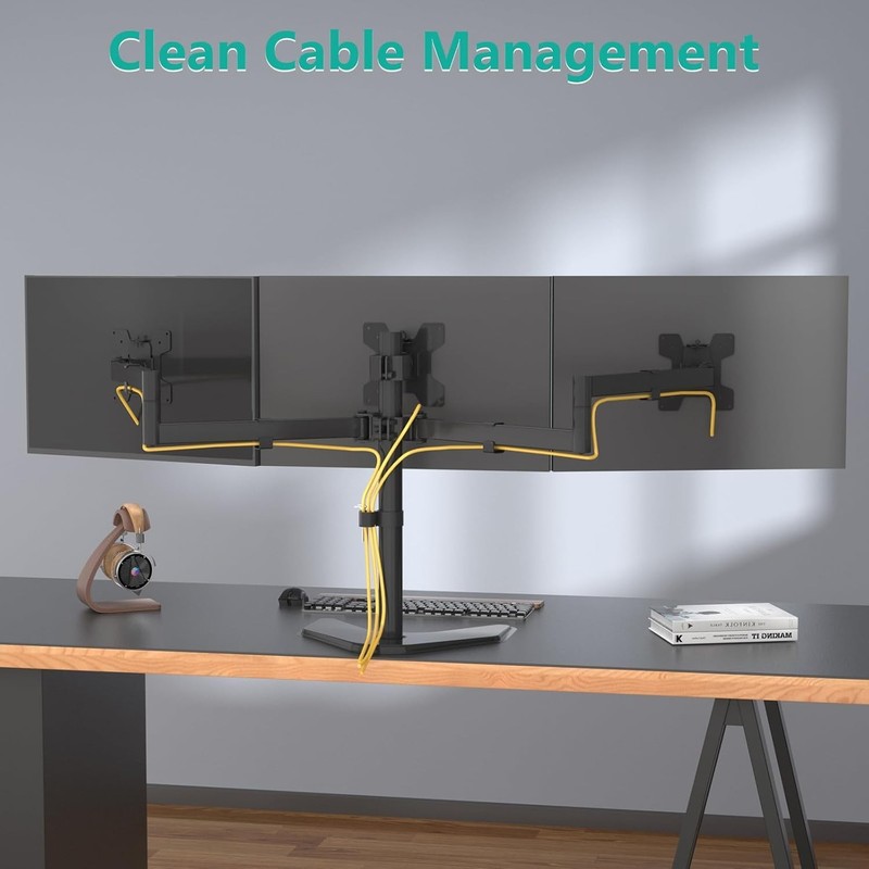 Triple Monitor Stand, Free Standing Three LCD Monitor Fully Adjustable Desk Moun gallery