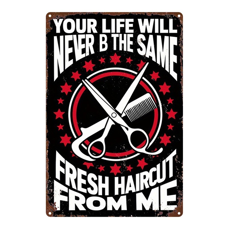 Metal Sign Barber Shop Decor Scissors Comb 8X12 Inches Rustic Iron Wall Art