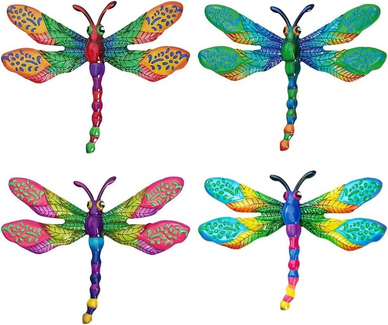 dreamskip 4 PCs Metal Dragonfly Wall Decor Art, Dragonflies Outdoor Wall Artwith