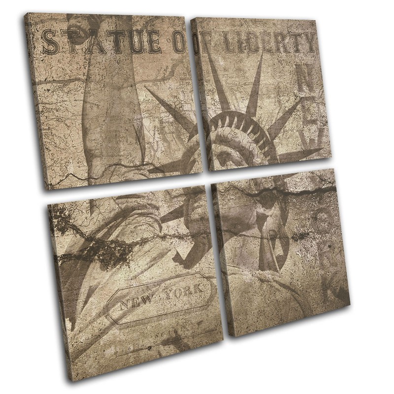 New York Antique Retro City MULTI CANVAS WALL ART Picture Print