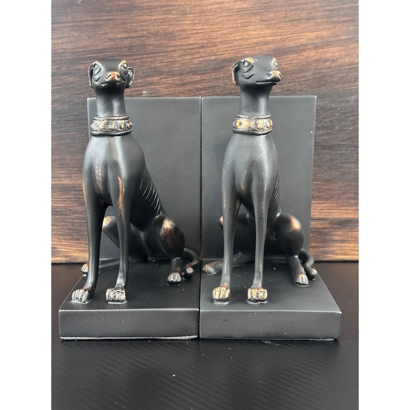 Greyhound Sighthound Bookends Matte Black Bronze Art Deco Dog Statues Set of 2
