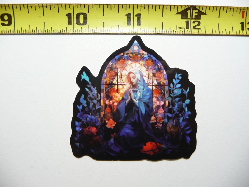 VIRGIN MARY PRAYING SMALL STICKER DECAL STAINED GLASS STYLE BEAUTIFUL COLORS