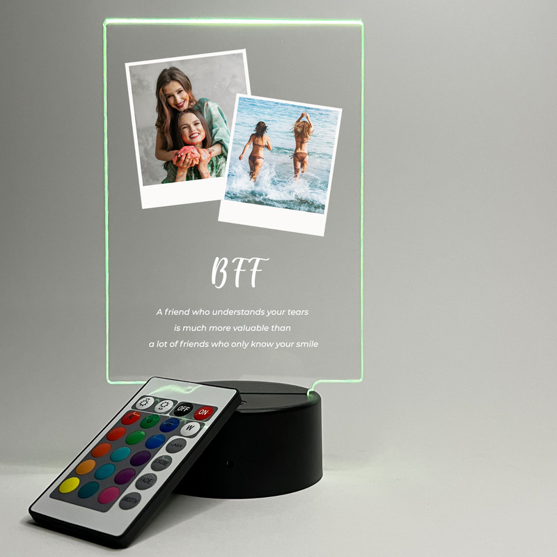 Personalized 2 photo LED Nightlight Custom Photo Frame Black Base , Sister Gift gallery