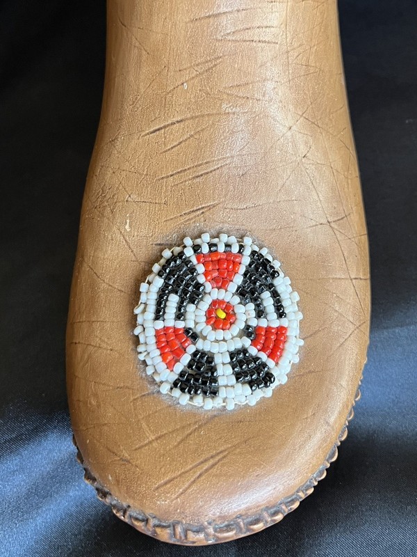 Ceramic Moccasin 8.5” Long Red & White Beadwork Home Decor Can Be Used For Plant gallery