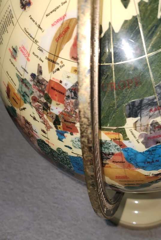 🌍 Large Yellow Semi-Precious Stone, Mother Of Pearl & Metal World Globe 23"X40" gallery