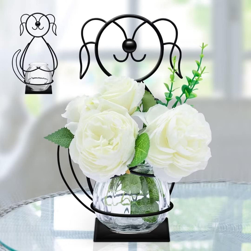 Desktop Glass Planter Vase Holder, Metal Cat Plant Terrarium Stand for Plants Cr gallery