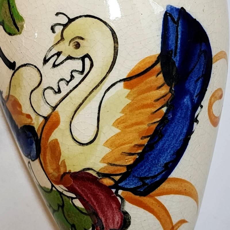 Vintage Japan Floral Bird Wall Pocket Vase Hand Painted Urn Shape 1940s gallery