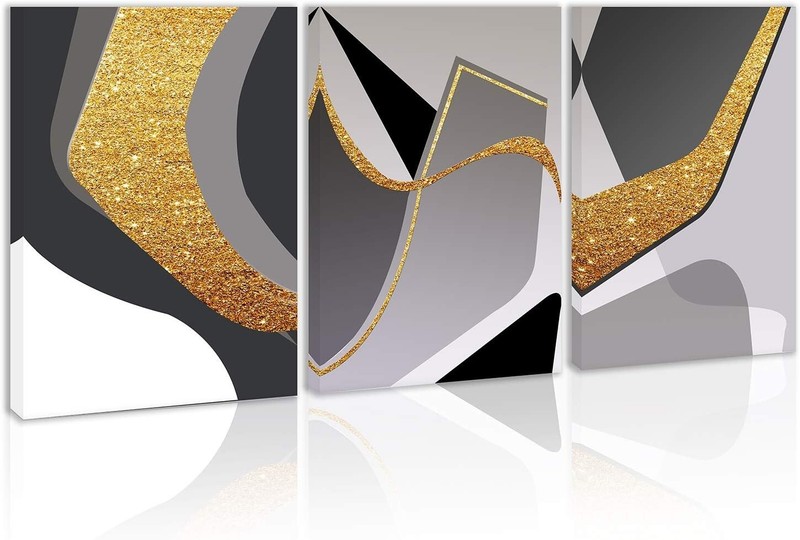 Black and Gold Wall Art Golden Living Room Wall Decor Modern Abstract Art Canvas