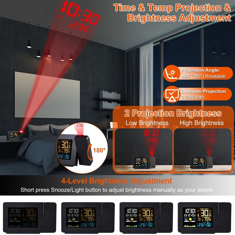 Atomic Projection Alarm Clock Projector Radio-controlled Time Snooze Weather gallery