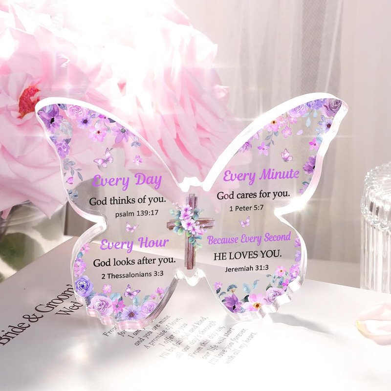 Butterfly Acrylic Plaque Sign Christian Gift for Women Purple 5x3 8x0 5 In gallery
