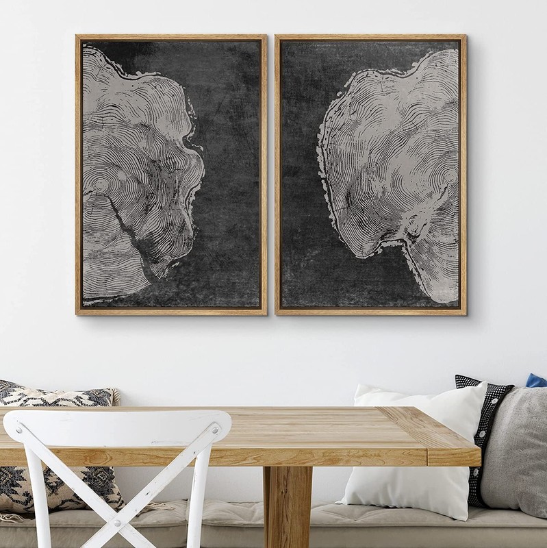Black Tree Annual Ring Wall Art Framed Canvas Prints Set of 2 Minimalist Decor gallery