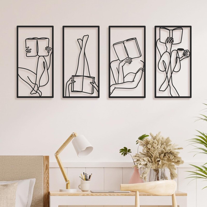 Bakovity Black Metal Wall Art, Minimalist Line Wall Decor, Abstract Woman Boo…