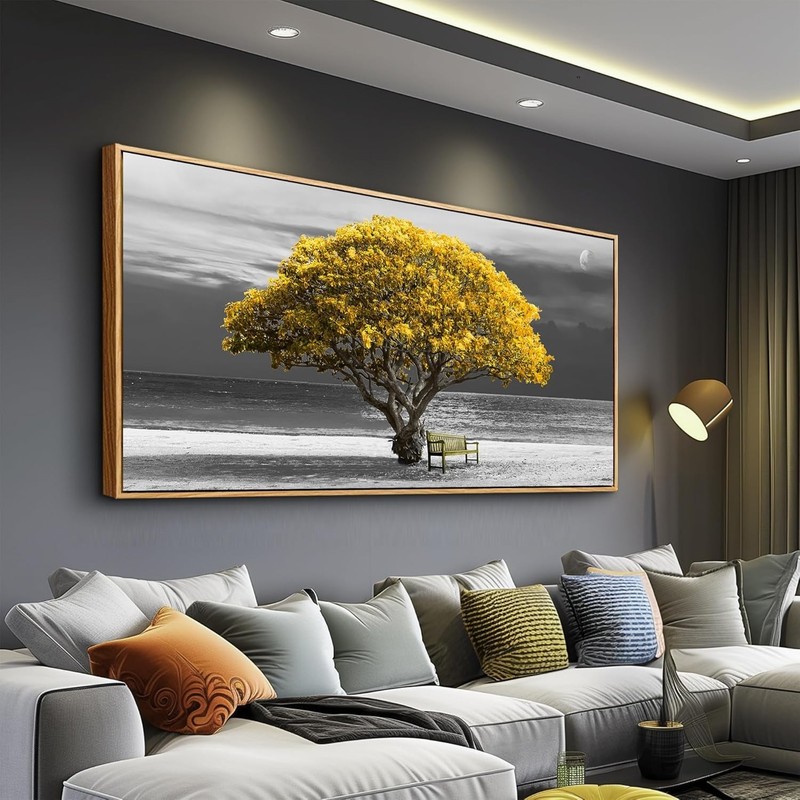 MHARTK66 Wood Framed Wall Decor – Large Canvas Art Black and White Scenery Paint