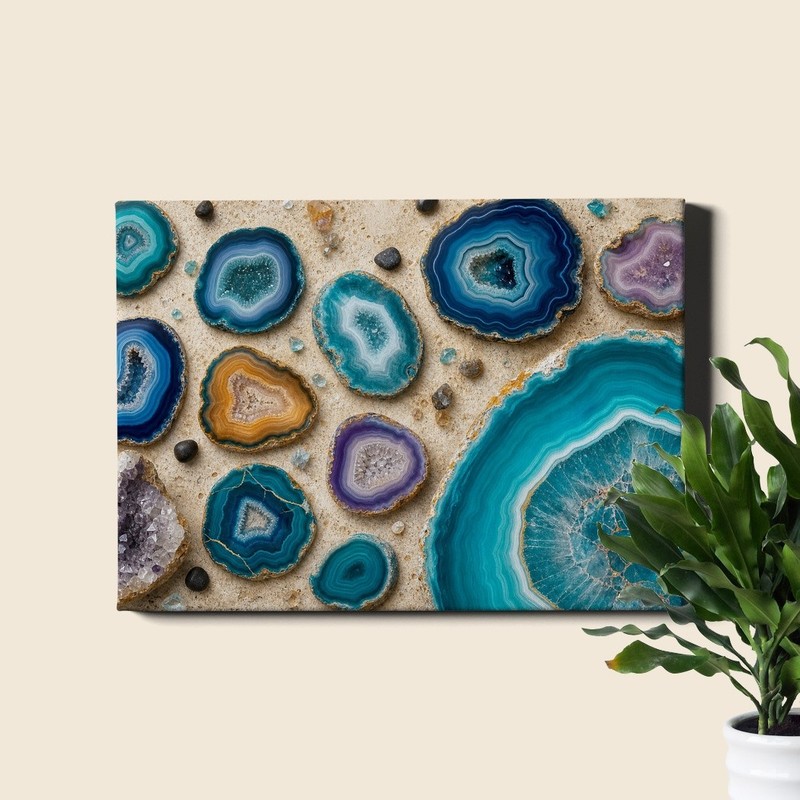 Polished agate stones Wall Art close up vibrant circular patterns