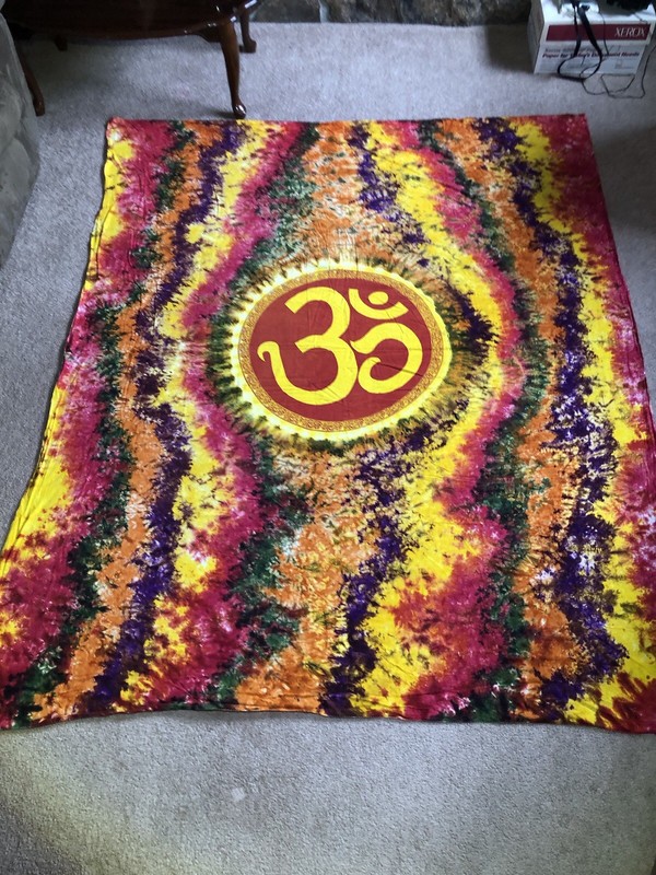 Om tie-dyed sheet￼, 6 ft. 5 in. x 7 ft. 9 in.