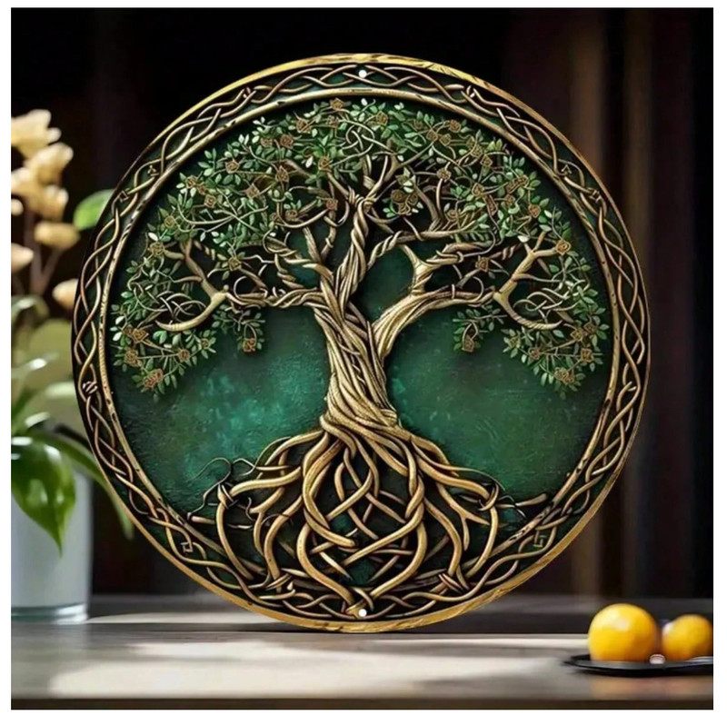 Celtic Tree Of Life Flat Metal Round Sign, Size: 19.81x19.81cm, Vintage Metal Wa gallery
