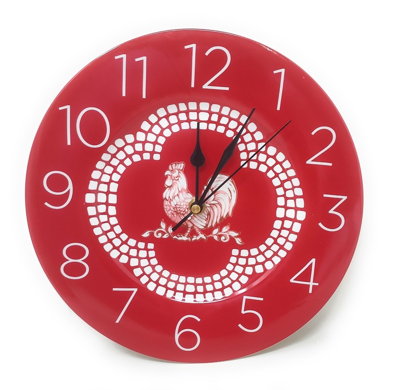 Temp-tations Clock, Ceramic, 10.5 in, Round, Doodle Doo Red K85879