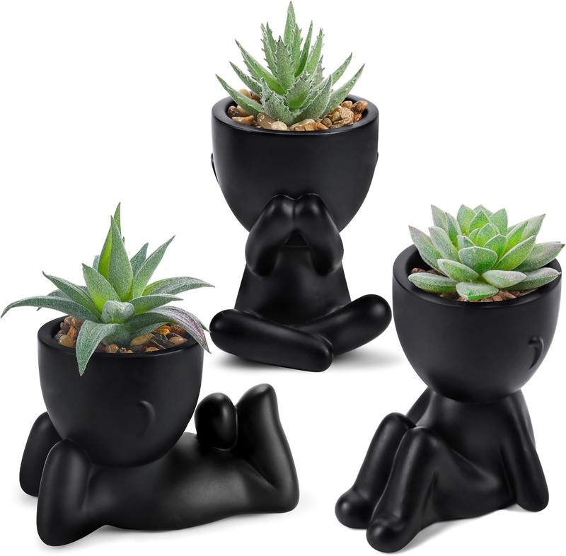 3pcs Fake Succulents Plants Artificial for Black Bathroom Bedroom Home Living