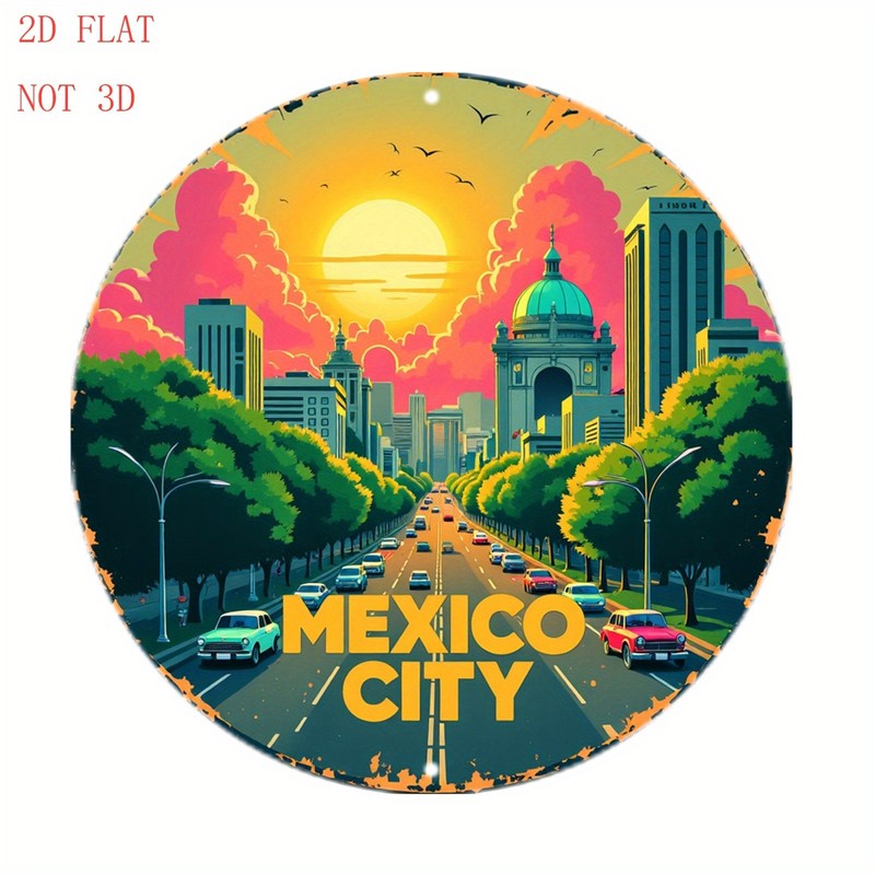 Mexico City Metal Sign Aluminum Sign 8 Inch Round Funny Map Wall Decor