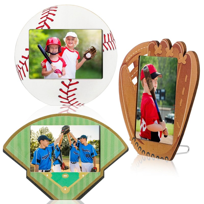 3 Pcs Baseball Picture Frame 4 x 6 Inch Baseball Sports Wooden Frame Baseball…