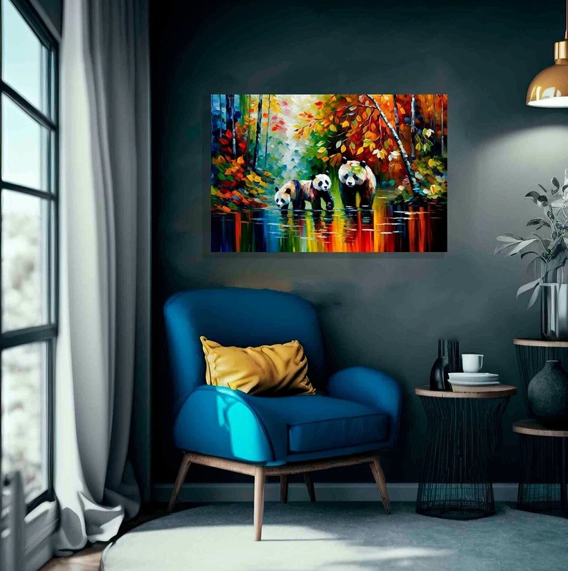 Panda Family in Magical Forest Abstract Canvas Wall Prints Colourful Pictures gallery