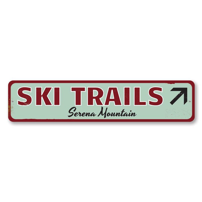 Ski Trails Sign, Personalized Skiing Mountain Sign, Ski Arrow Metal Wall Decor