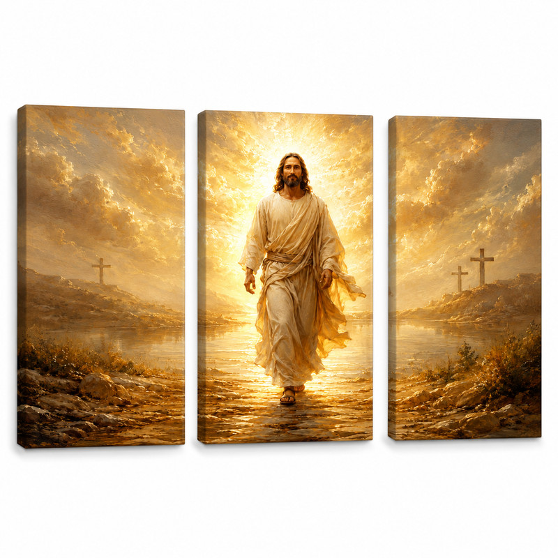 Jesus 3 Piece Canvas Wall Art Resurrection Christian Home Decor Triptych Picture