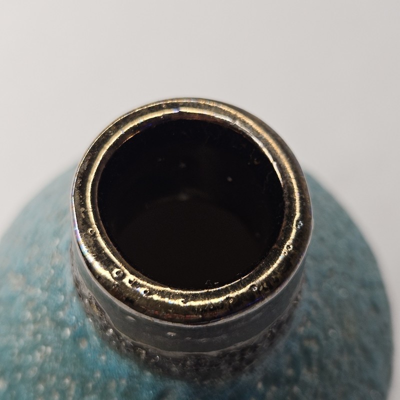 Crate & Barrel CB2 Turquoise 6" Bud Vase Crude Brutalist Rustic Blue Green Metal gallery